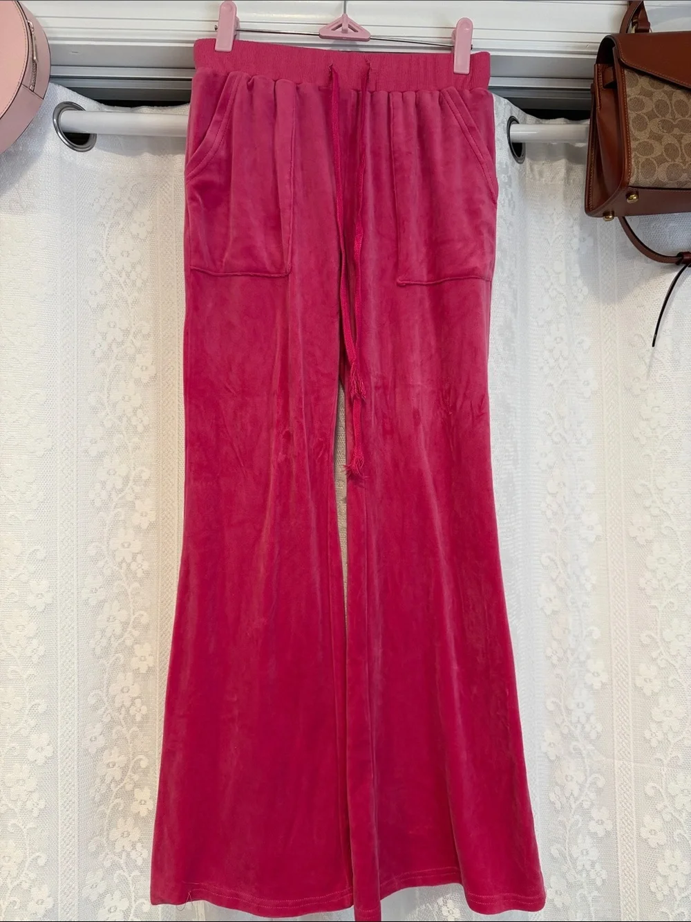 Velvet Flared Pink Track Pants